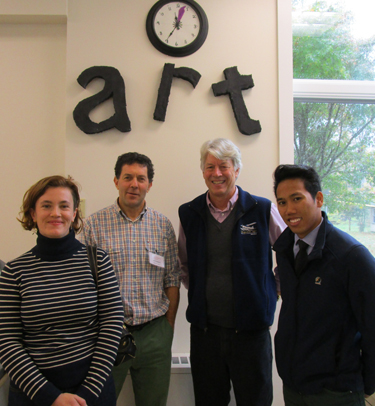 At the Compass School (l–r): Raven Mueller ’14, Rick Gordon (director of the Compass School), Associate Professor of Architecture Peter Temple, and Fritz Henning ’14.