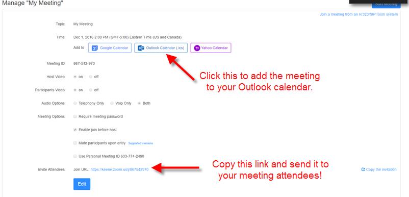 Add to Outlook &amp; link to attendees.