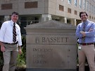 Travis Hodgdon ’94 (left) and Dan Filitis ’01 at the Bassett Medical Center, where they met and shared their favorite Keene State stories.