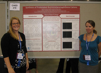 ACS members and Keene State College Students Elizabeth Neuhardt (left) and Katherine Edes (right) presenting their poster, The Synthesis of Protonated bis(imino)acenaphthene Cations. (Courtesy photo)
