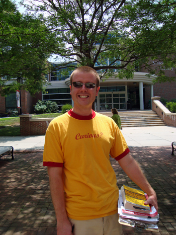 Nate Gordon shows off his first-ever Keene State Res Life shirt. Photo by Lucy Webb