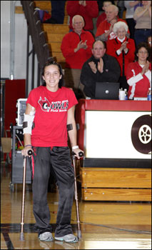 Keene State field hockey player Erin Dallas at Tuesday night's Owls basketball game.