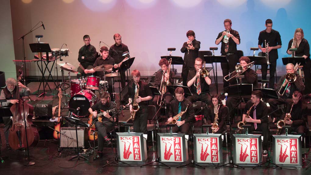 Don Baldini, who directs the Jazz Ensemble, performs with the band.