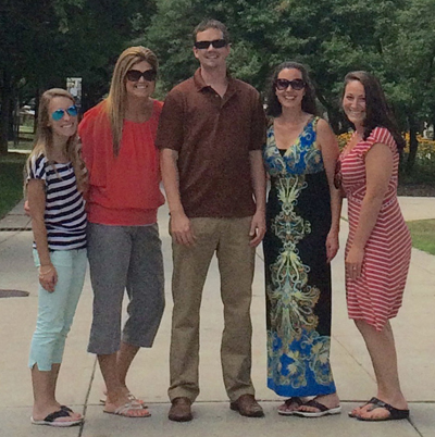 On Appian Way again: Parker Varney Elementary School teachers and KSC alums Colleen Carroll ’13, Kelly (Rogers) Callanan ’02, Michael Beaulac ’05, Maura Vaccari ’02, and Katie Foyle ’13 attended the NH Educators’ Summer Summit earlier in August.