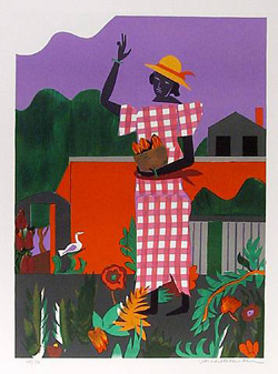 Girl in the Garden, a painting by Romare Bearden, is among the portraits in Figuratively Speaking.