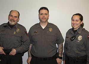 New Campus Safety officers (l–r): David McLean, Mike Miskell, and Michelle Gamache