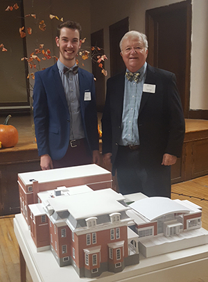 Connor Bell (l) and George Scott with their model of the proposed addition to the Keene Public Library and the Annex (Heberton Hall)