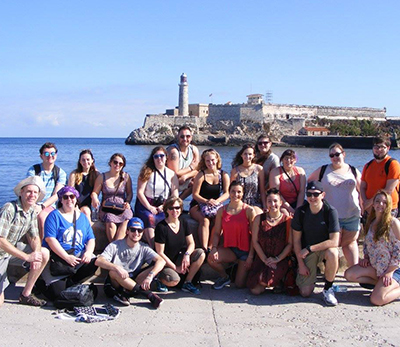 The Keene State travelers in front of Morro Castle along the Malecon in Havana. (First row, l–r): Dr. Cusack, Lisa Donelly, Brendan Felix, Dr. Mullens, Gwen Thayer, Alexandria Sebado, Grant Martineau, Julia Przekaza (second row, l–r): Tyler Chaisson, Samantha Buckler, Lucy Smith, Corinne Colgrove, Cameron Cummings, Kayla Worrall, Ashley Hoffer, Veronica Spadaro, Caitlin Levasseur, Sarah Shufelt, and Joey Hadges.