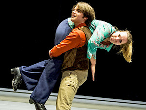 Keene State College students (from left) Emily McIntyre and Justin Posnanski perform in Company, (Photo by Celiné Perron)