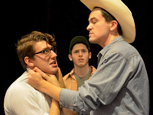 Keene State College students (from left) Matthew Geary, Laughlin Hentz, and Kenon Veno perform in "1959 Pink Thunderbird."