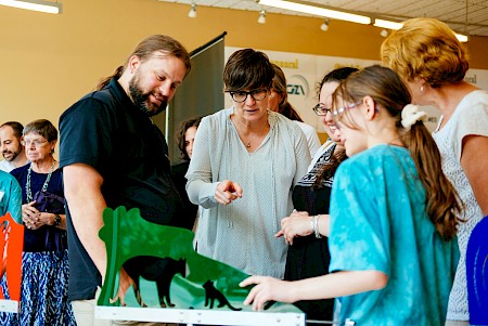 Interim President Melinda Treadwell with participants in the Go STEM program for middle schoolers. Photo by Will Wrobel