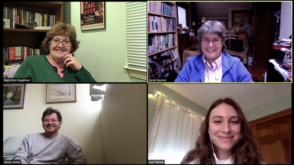 Lexi Palmer in a Zoom conference with the Bauhan Publishing crew