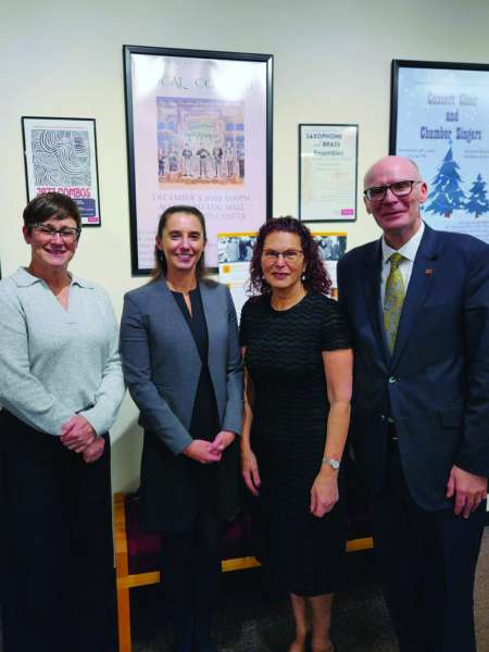 Above, from left, President Melinda Treadwell, Dr. Kate DeConinck, Suzanne Hampel, and Dr. James Beeby