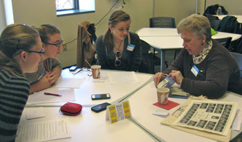 June Churchill (right) with students Courtney Peron, Meredith Trabilsy, and Samantha Folland