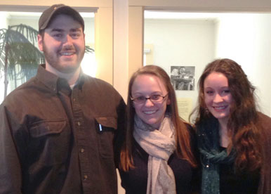 Seniors and Center for Writing tutors (l–r) Mike Kelley, Hillary Smith, Jessica Pierce will be attending the Northeast Writing Center Association’s annual conference in March (not pictured, Alex Wolff.)