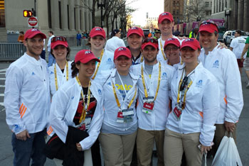 l-r front: Arielle Connolly '14, Shammara Al-Darraji, Robby Bouchey, Taylor Murray '14 l-r back: Andrew Weigel '14, Samantha Desmarais, Lindsay McManus, Evan Thompson, Darek Robertson '14, Wanda Swiger, Scot Ward