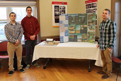 Korey Lubinger, Evan Sage, and Brendan Spina with their plans for Camp Takodah