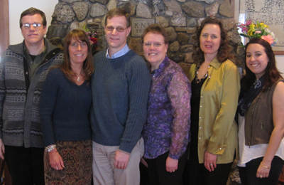 KSC alums at CSA's Annual Meeting at the College Camp on March 9, 2014 (left to right): Rob Gray ’88, Susan ’87 and Chris Gray ’86, Kathy Bush ’78, PJ Cooke ’84 (CSA Board Secretary) and Chelsea Tuffy ’12, Tour Actor.