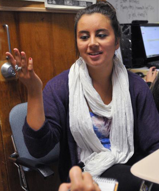 Samantha Brault in the offices of Spotlight, the South Hadley High student newspaper (Photo courtesy of Daily Hampshire Gazette)