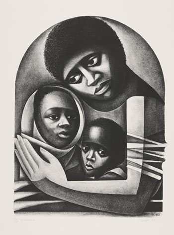 Elizabeth Catlett, Mexican (b. United States) 1919-2012, Madonna, 1982, lithograph. Collection of the Kalamazoo Institute of Arts, Permanent Collection Fund Purchase. 2008.3
