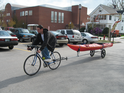Bicycle-powered kayak trailer