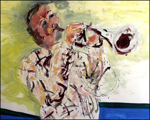 KSC Alumnus Michael Reilly of Harrisville, N.H.,will exhibit his jazz-themed artwork at the KSCJazz Ensemble concert.