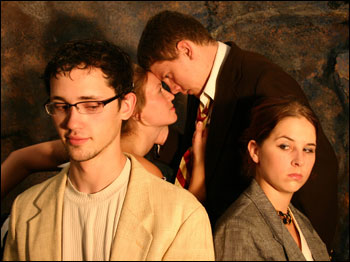 Cast members of Fat Men in Skirts: (from left) Greg Parker, Hayley Luoma, Chris Kelly, and Liz Panneton