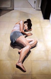 The large oil painting, Self Portrait, by senior art major Analesa Perkins, won the People’s Choice Award in “Emerging Art,” the annual KSC art students’ exhibition at the Thorne-Sagendorph Art Gallery. (Photo by Peter Roos.)