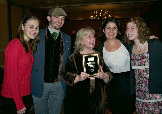 PeggyRae Johnson (Theatre and Dance) and cast members from The Matchmaker with the 2009 Moss Hart College/University Theatre Division Award (courtesy photo)