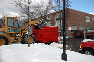 Keene State’s infamous Ice Melt Machine returned to center stage after the ongoing snowfall of the last several weeks. Built by the College’s Plumbing Staff, the Ice Melt Machine melts bucket loads of snow that eventually make their way to a storm drain.  Photo by Lynn Roman