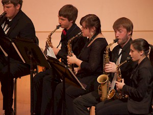 The Saxophone Ensemble joins the Brass Ensemble during the Nov. 22 concert.