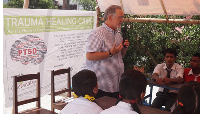 Len Fleischer conducting a workshop on resilience after trauma in Nepal
