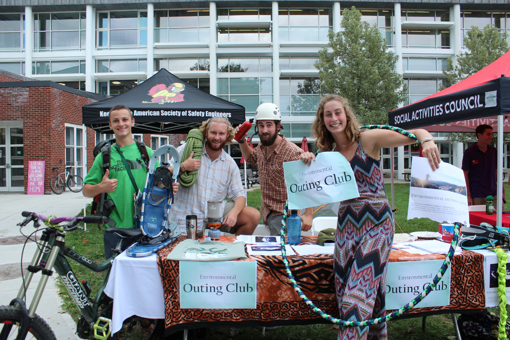 Student members of the Environmental Outing Club participate in the Student Involvement Fair.