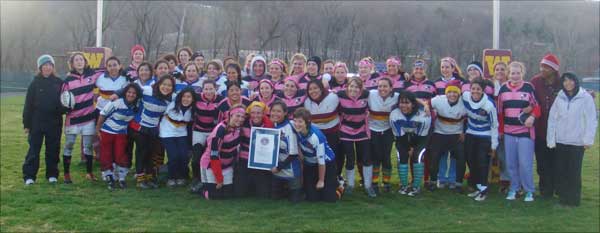 Exhausted, but proud, the KSC (in pink and black) and Williams (in blue and white) women's rugby teams had something to crow about on Sunday morning.