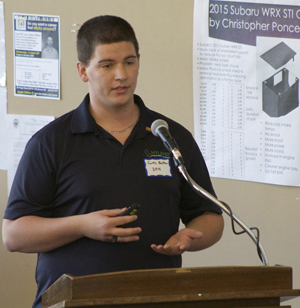 Curtis Butler ’15 telling current SPDI students about his work at Hyland. (photo by Jacob Paquin)