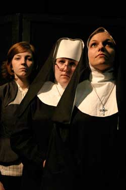 Keene State Theatre actresses (from left) Jessie Montville, Sarah Mathews, and Ashley Simeone