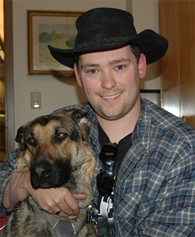 Zach Ash-Bristol ’16 and his constant companion, Belle