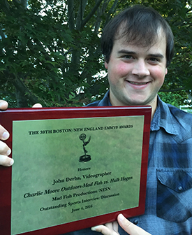 John Derba ’13 with his 39th Boston New England Emmy Award