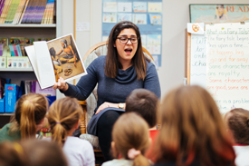 Sydney Feinstein ’17 on the job at Fuller Elementary School