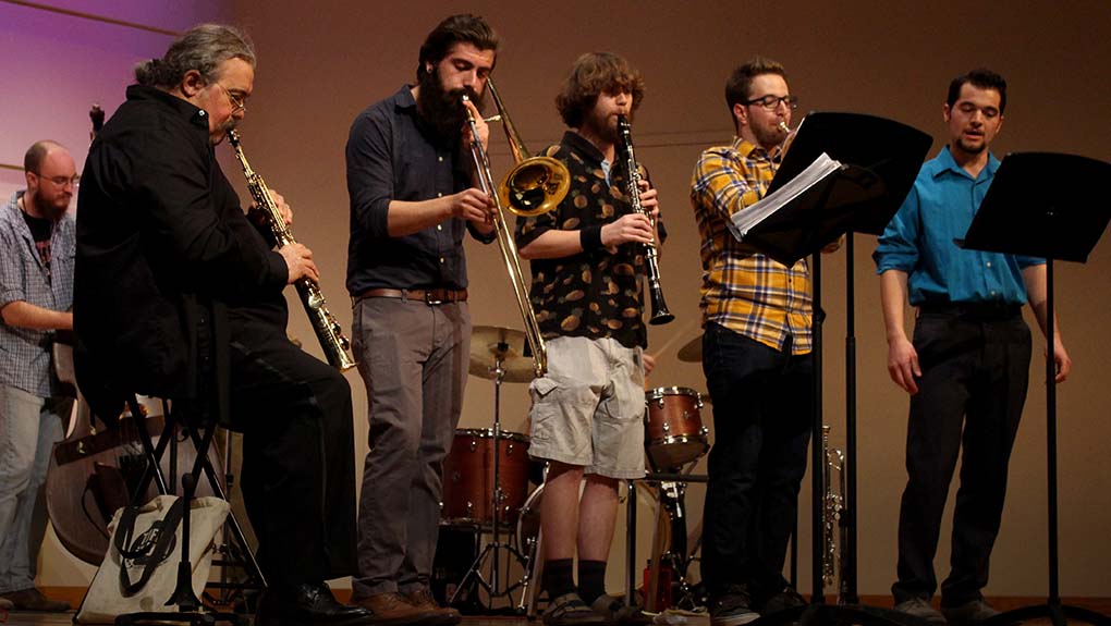 Scott Mullet (left) directs and plays with the Jazz Combos.