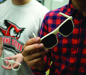 A pair of sunglasses the students made.