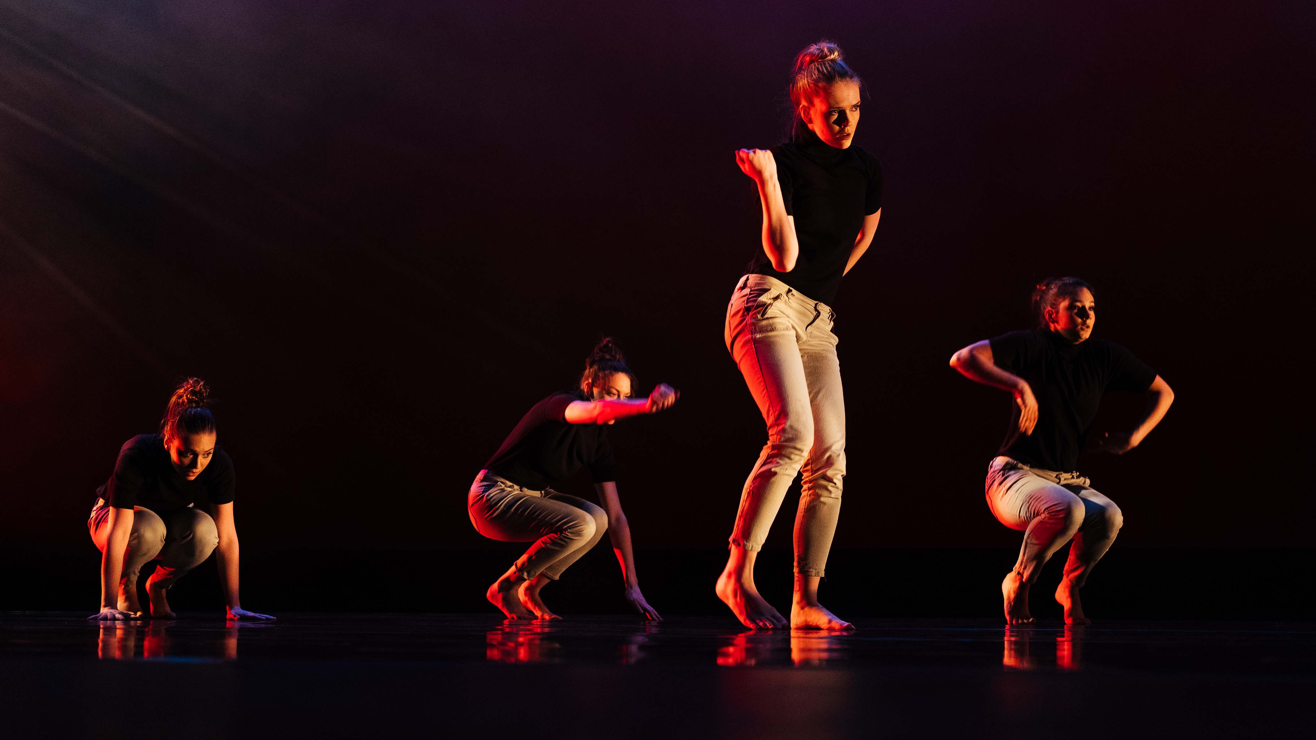 Keene State College students perform in The 2107 Choreography Showcase of new original modern dance works.