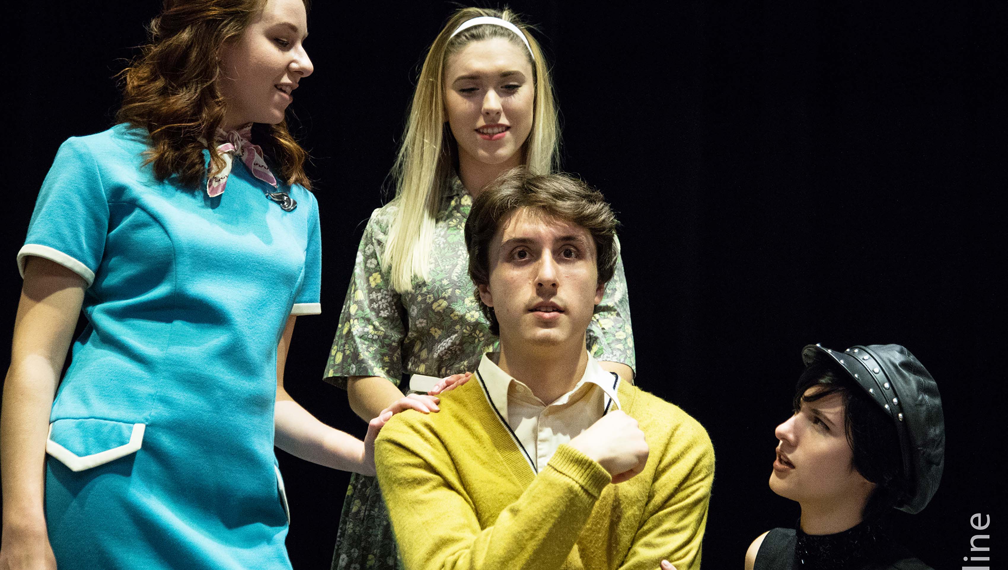 Keene State College students (from left) Erin Conti, Jennifer Riley, Isaiah Lapierre, and Heather Hunt perform in Company.  (Photo by Celiné Perron)