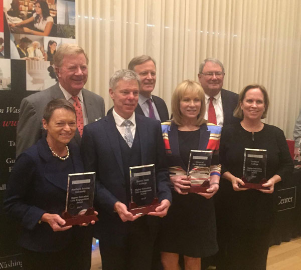 Provost William Seigh accepts the 2017 Higher Education Civic Engagement Award presented by The Washington Center in Washington, D.C.