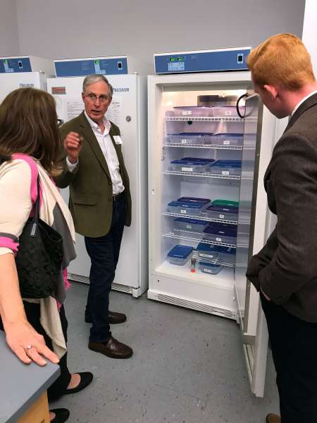 Pam Slack ’02, Office of Senator Jeanne Shaheen, and Bobby Graham ’16, Office of Representative Annie Kuster in one of Keene State’s biology labs.