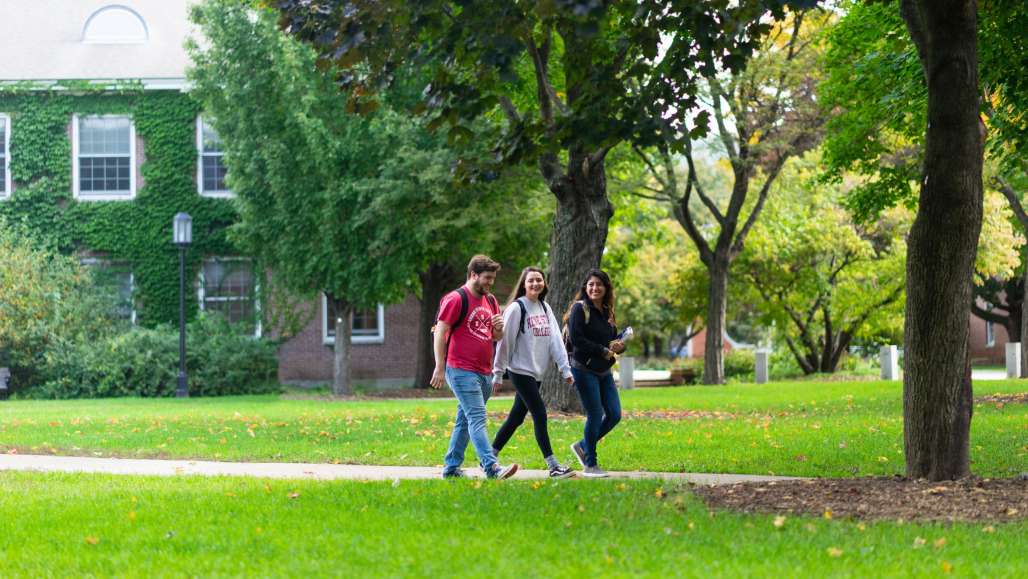 Students walking on the quad