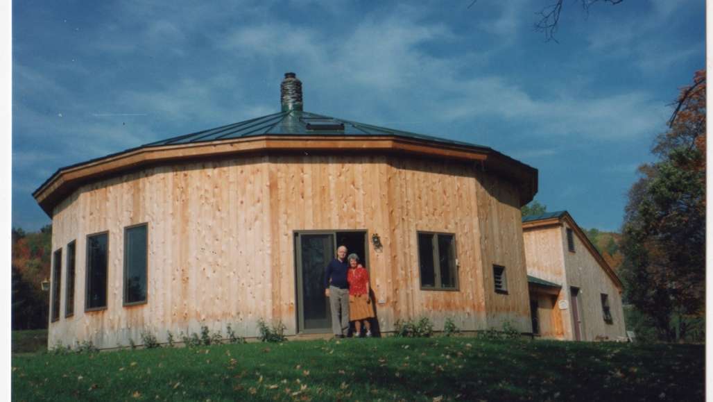 Bob and Wanda Johnson, outside the round house