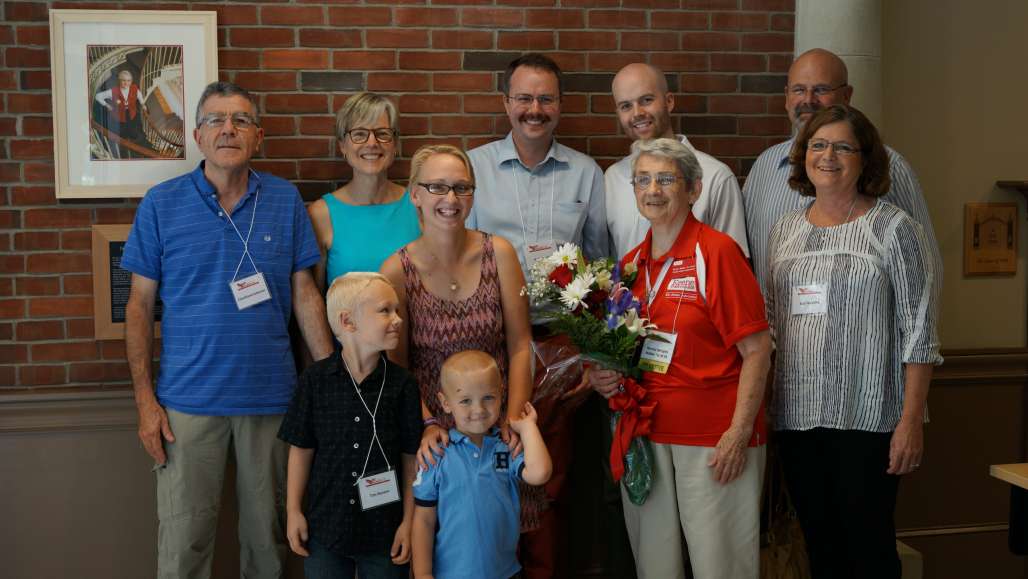 Norma and family outside Norma Walker Hall