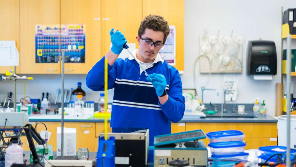 Max Foisey in the lab at Keene State