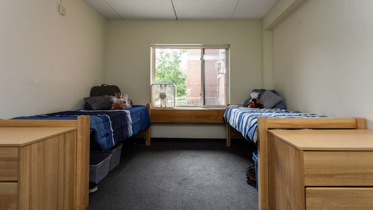 Holloway Hall dorm room, facing window.